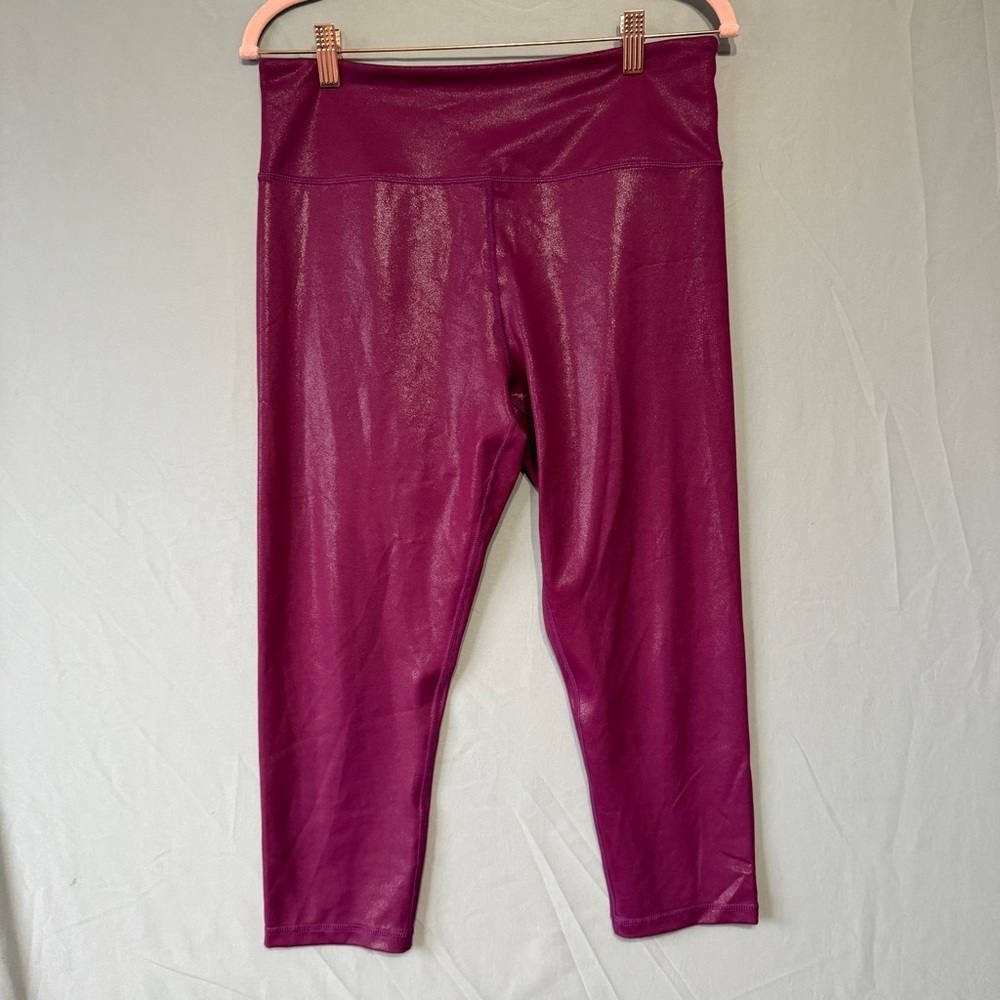 Zyia Active Womens Hi Rise Metallic Crops Size 14-16 Pink Yoga Fitness Running